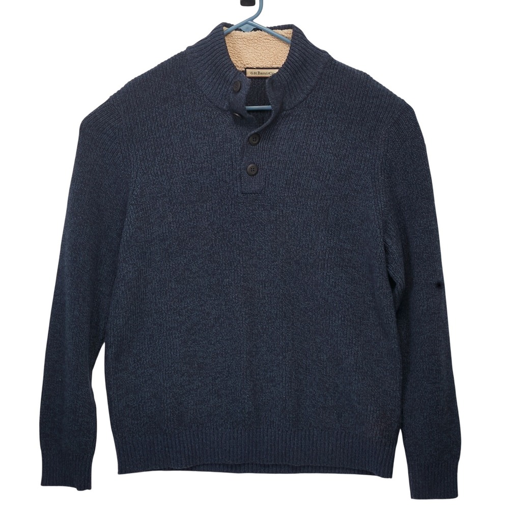 G.H.‎ Bass & Co. Mens XL Cardigan Sweater Blue Button Up Sherpa Collar Knit